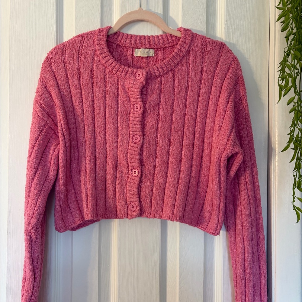 La Hearts Pink Ribbed Women's Sweater